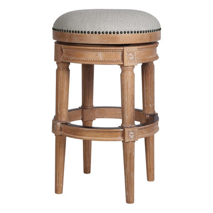 31" Beige And Natural Fabric And Solid Wood Backless Bar Height Swivel Bar Chair HomeRoots