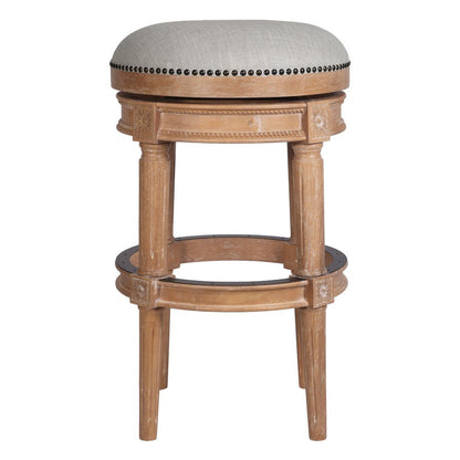 31" Beige And Natural Fabric And Solid Wood Backless Bar Height Swivel Bar Chair HomeRoots