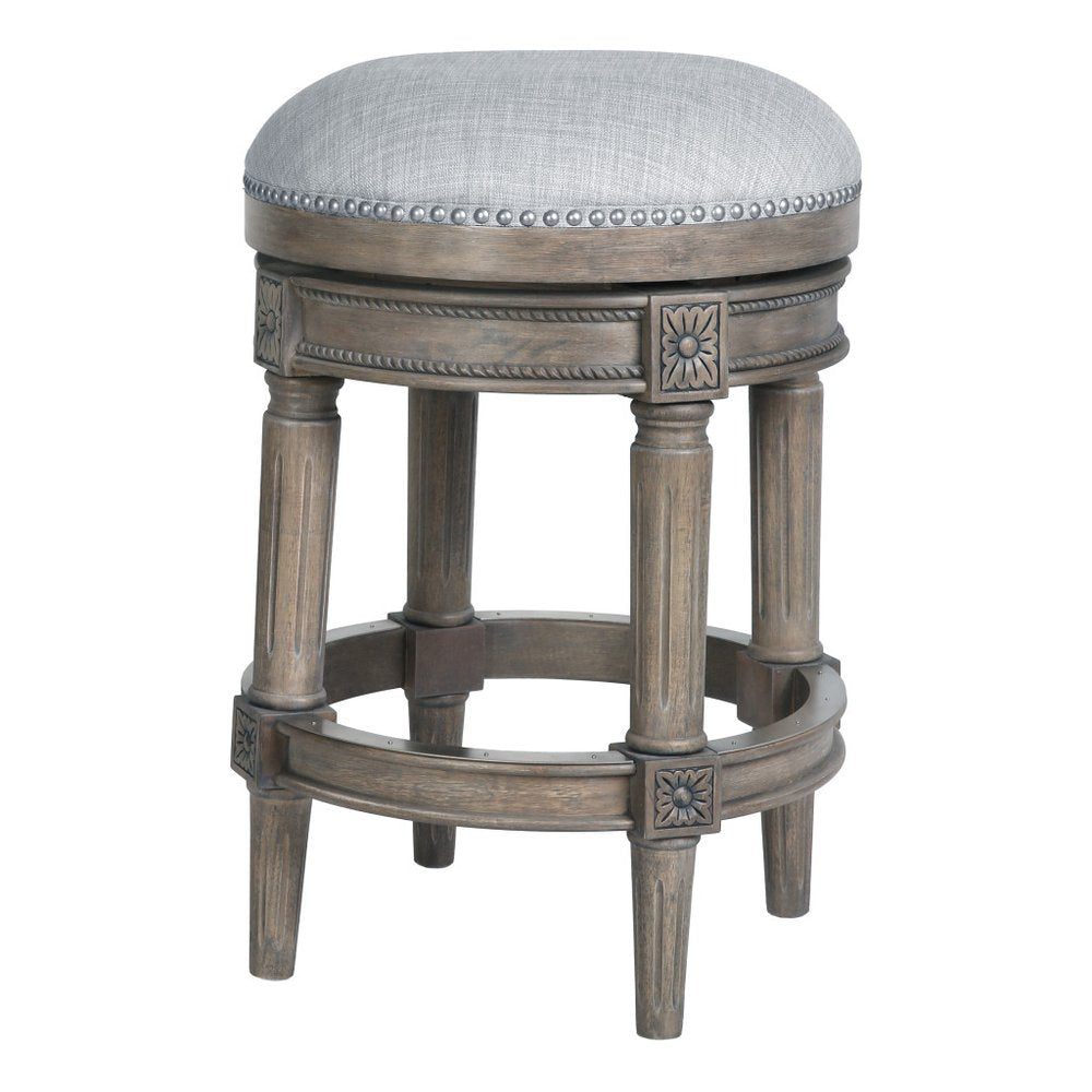 26" Gray Fabric And Solid Wood Backless Counter Height Swivel Bar Chair HomeRoots