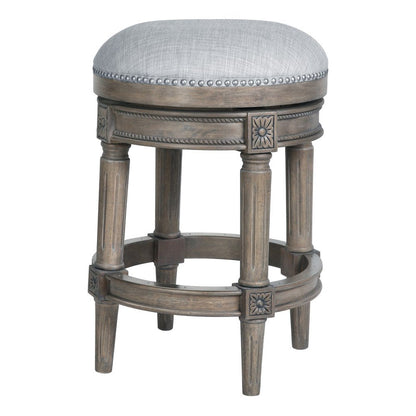26" Gray Fabric And Solid Wood Backless Counter Height Swivel Bar Chair HomeRoots