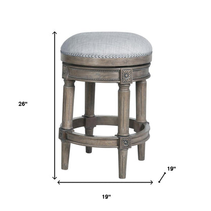 26" Gray Fabric And Solid Wood Backless Counter Height Swivel Bar Chair HomeRoots