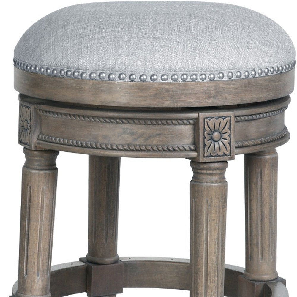 26" Gray Fabric And Solid Wood Backless Counter Height Swivel Bar Chair HomeRoots