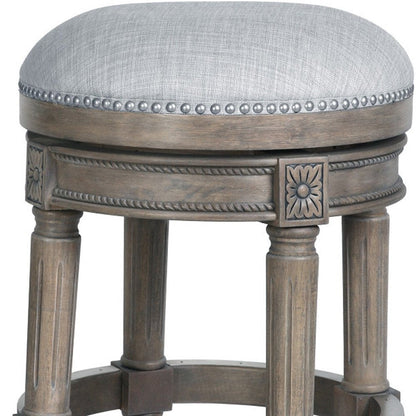 26" Gray Fabric And Solid Wood Backless Counter Height Swivel Bar Chair HomeRoots