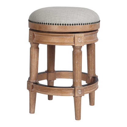 26" Beige And Natural Fabric And Solid Wood Backless Counter Height Swivel Bar Chair HomeRoots