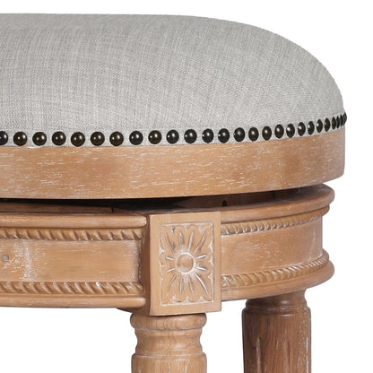 26" Beige And Natural Fabric And Solid Wood Backless Counter Height Swivel Bar Chair HomeRoots