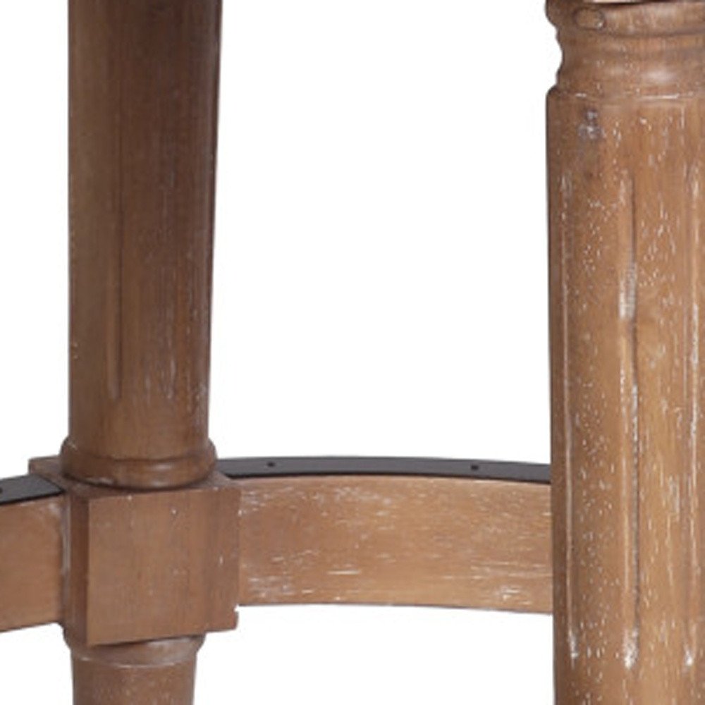 26" Beige And Natural Fabric And Solid Wood Backless Counter Height Swivel Bar Chair HomeRoots