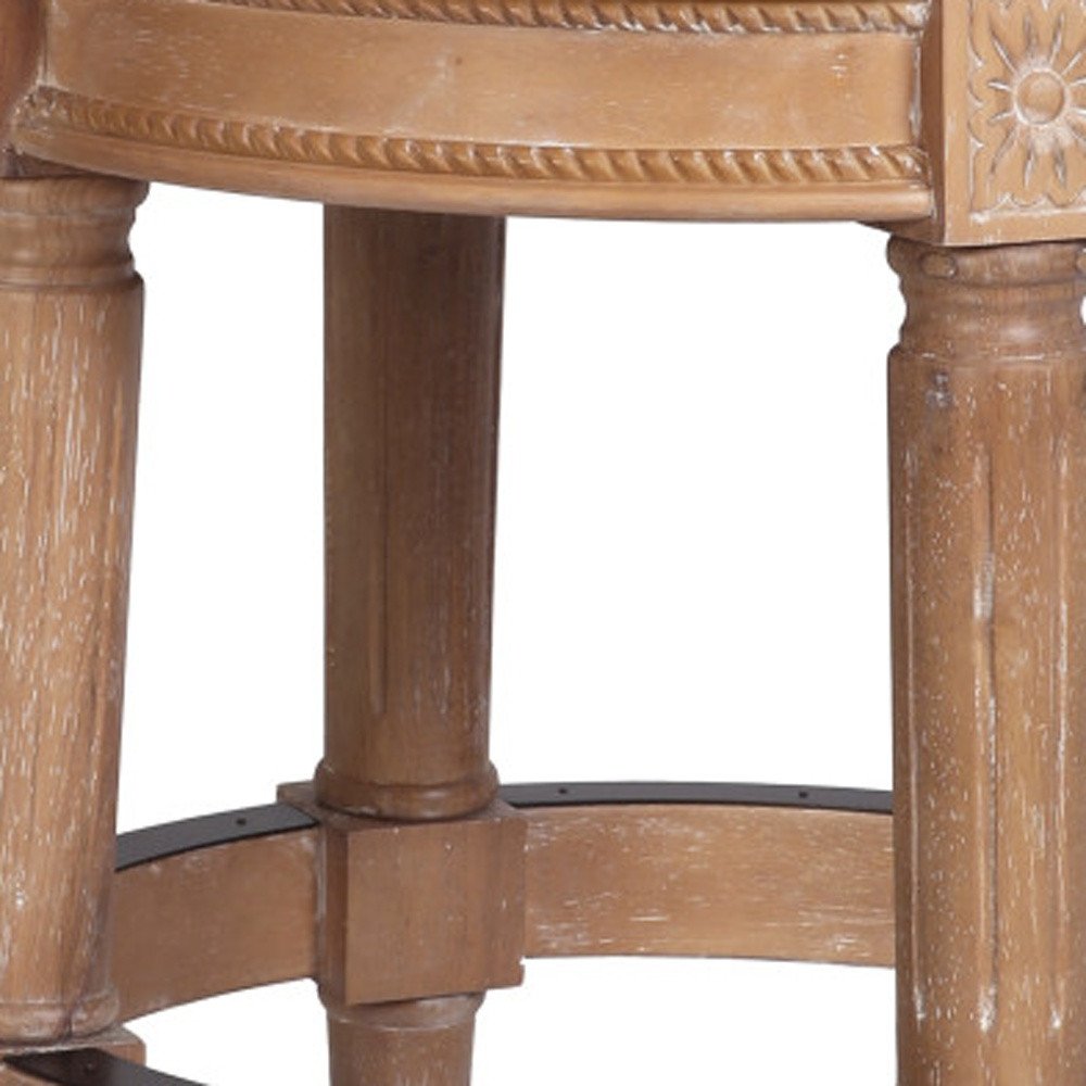 26" Beige And Natural Fabric And Solid Wood Backless Counter Height Swivel Bar Chair HomeRoots