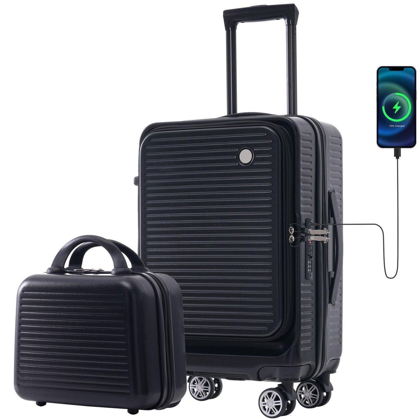 Carry-on Luggage 20 Inch Front Open Luggage Lightweight Suitcase with Front Pocket and USB Port, 1 Portable Carrying Case Black - FurniFindUSA