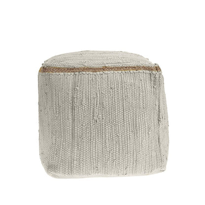 18" Gray and Natural Cotton And Jute Cube Pouf Ottoman HomeRoots