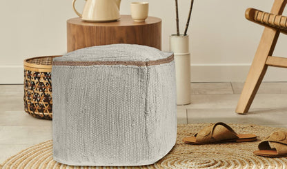 18" Gray and Natural Cotton And Jute Cube Pouf Ottoman HomeRoots