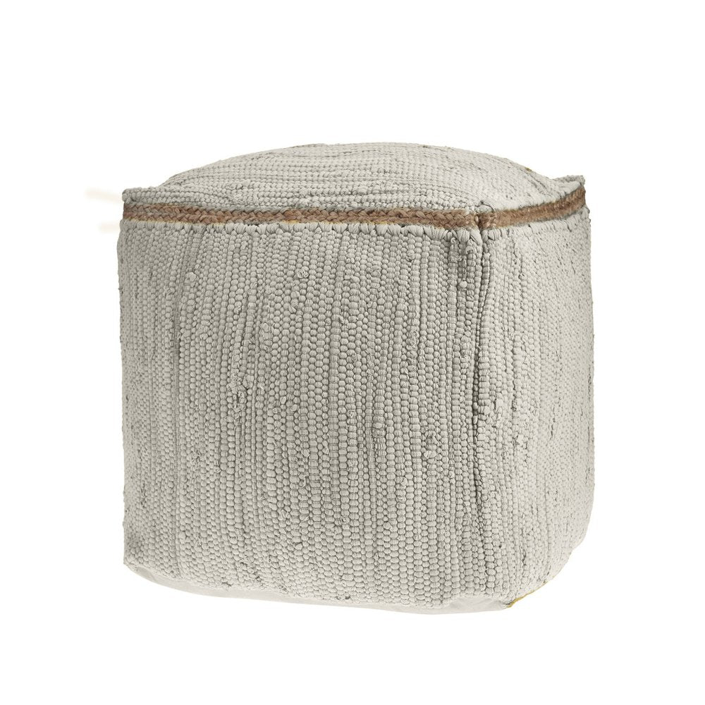 18" Gray and Natural Cotton And Jute Cube Pouf Ottoman HomeRoots