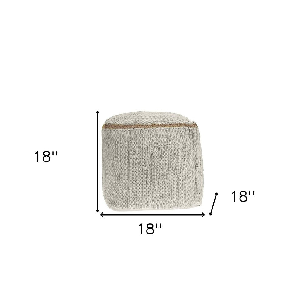 18" Gray and Natural Cotton And Jute Cube Pouf Ottoman HomeRoots