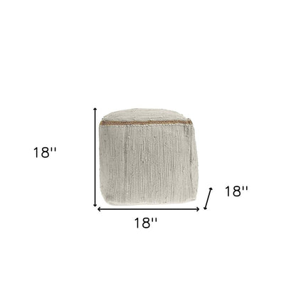 18" Gray and Natural Cotton And Jute Cube Pouf Ottoman HomeRoots