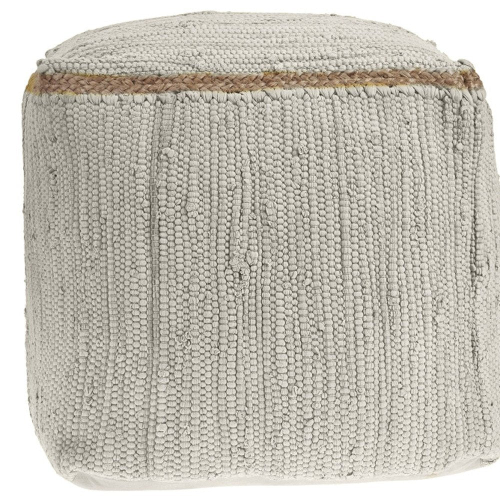 18" Gray and Natural Cotton And Jute Cube Pouf Ottoman — view 9