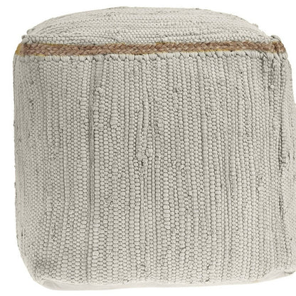 18" Gray and Natural Cotton And Jute Cube Pouf Ottoman HomeRoots
