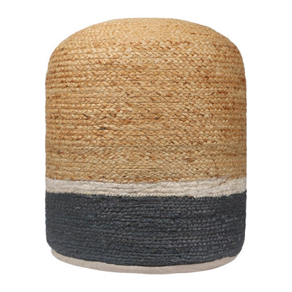 18" Natural And Gray Jute Blend Cylinder Striped Pouf Ottoman HomeRoots