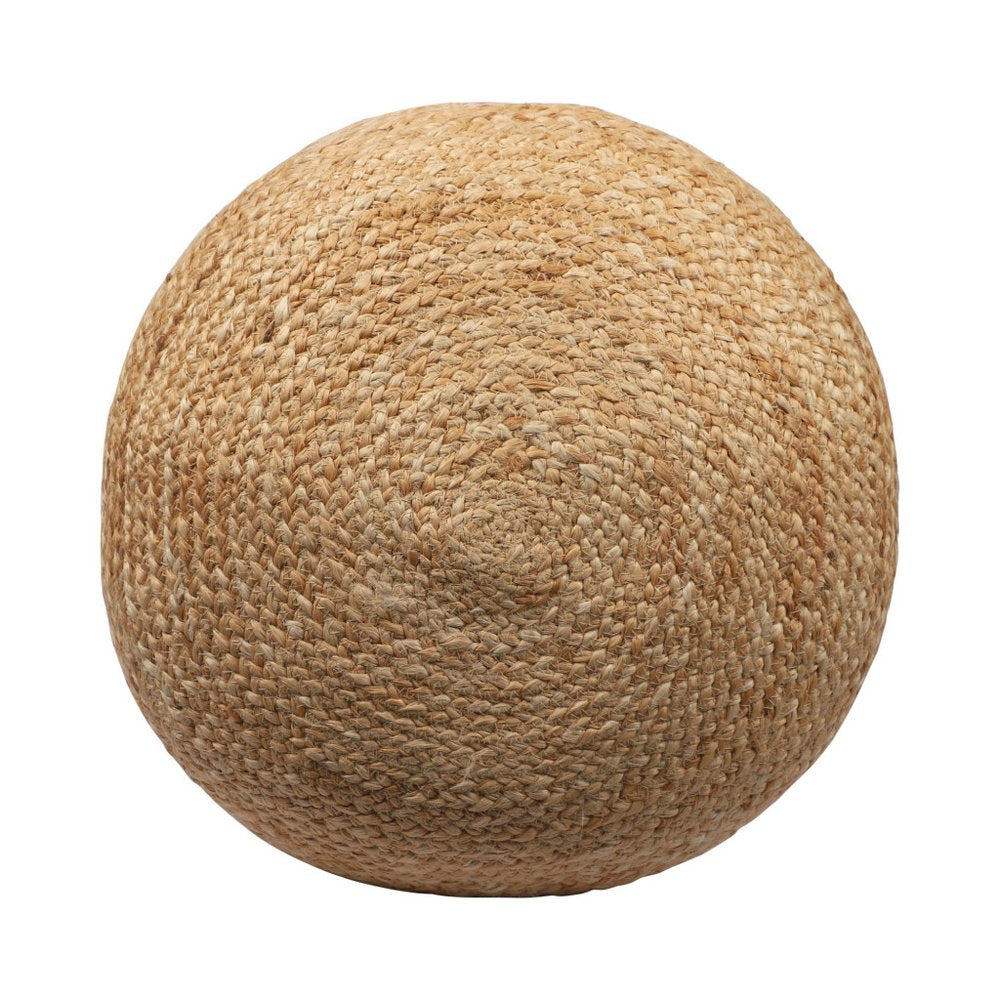 18" Natural And Gray Jute Blend Cylinder Striped Pouf Ottoman HomeRoots