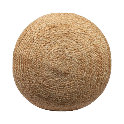 18" Natural And Gray Jute Blend Cylinder Striped Pouf Ottoman HomeRoots