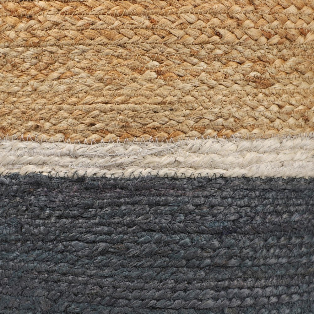18" Natural And Gray Jute Blend Cylinder Striped Pouf Ottoman HomeRoots