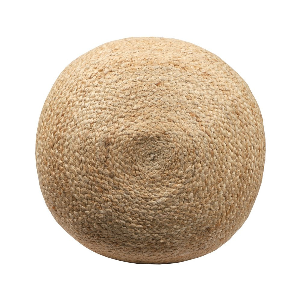 18" Natural And Navy Blue Jute Blend Cylinder Striped Pouf Ottoman HomeRoots