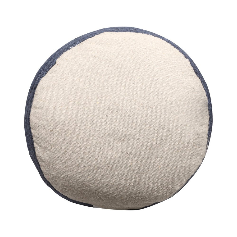 18" Natural And Navy Blue Jute Blend Cylinder Striped Pouf Ottoman HomeRoots