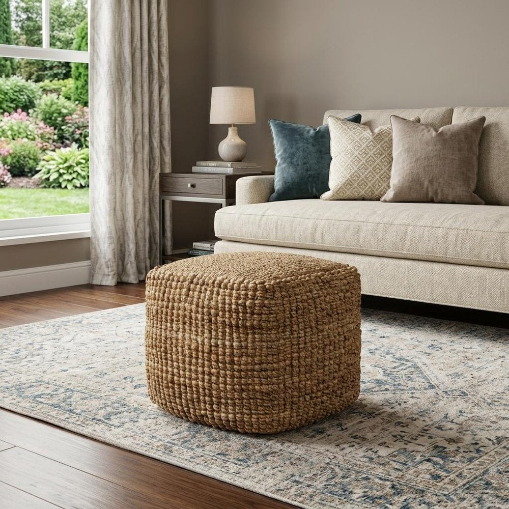 18" Natural Jute Blend Cube Pouf Ottoman HomeRoots