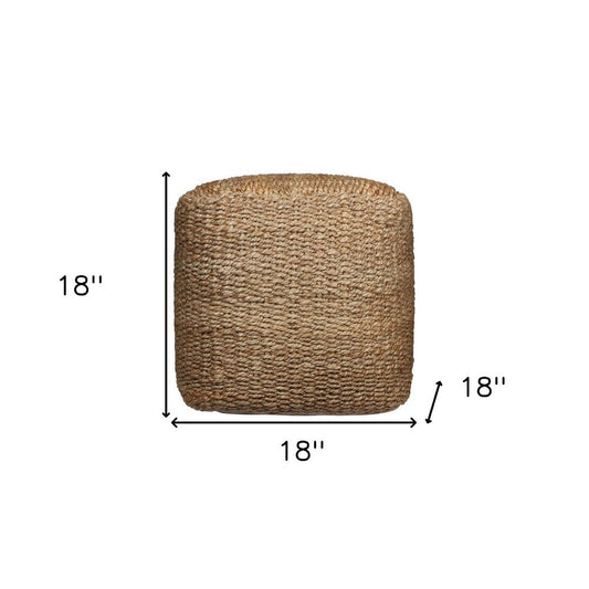 18" Natural Jute Woven Blend Cube Pouf Ottoman HomeRoots