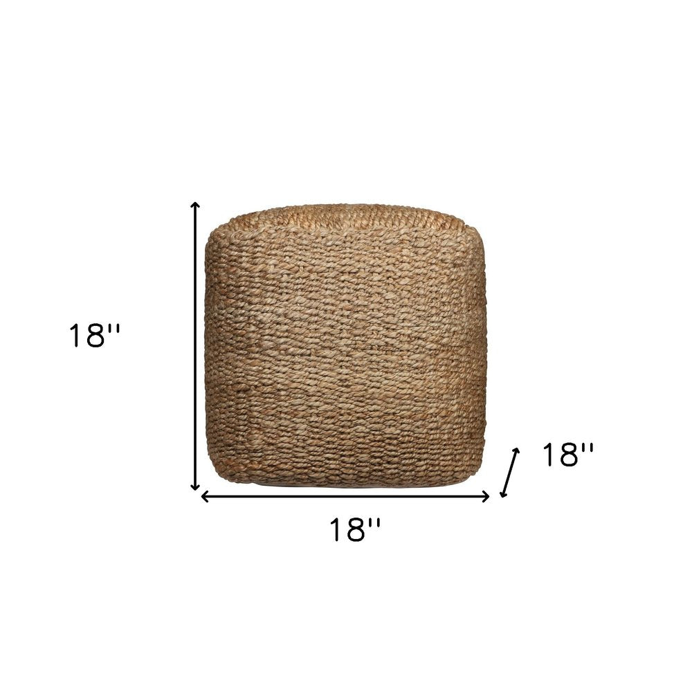 18" Natural Jute Woven Blend Cube Pouf Ottoman HomeRoots