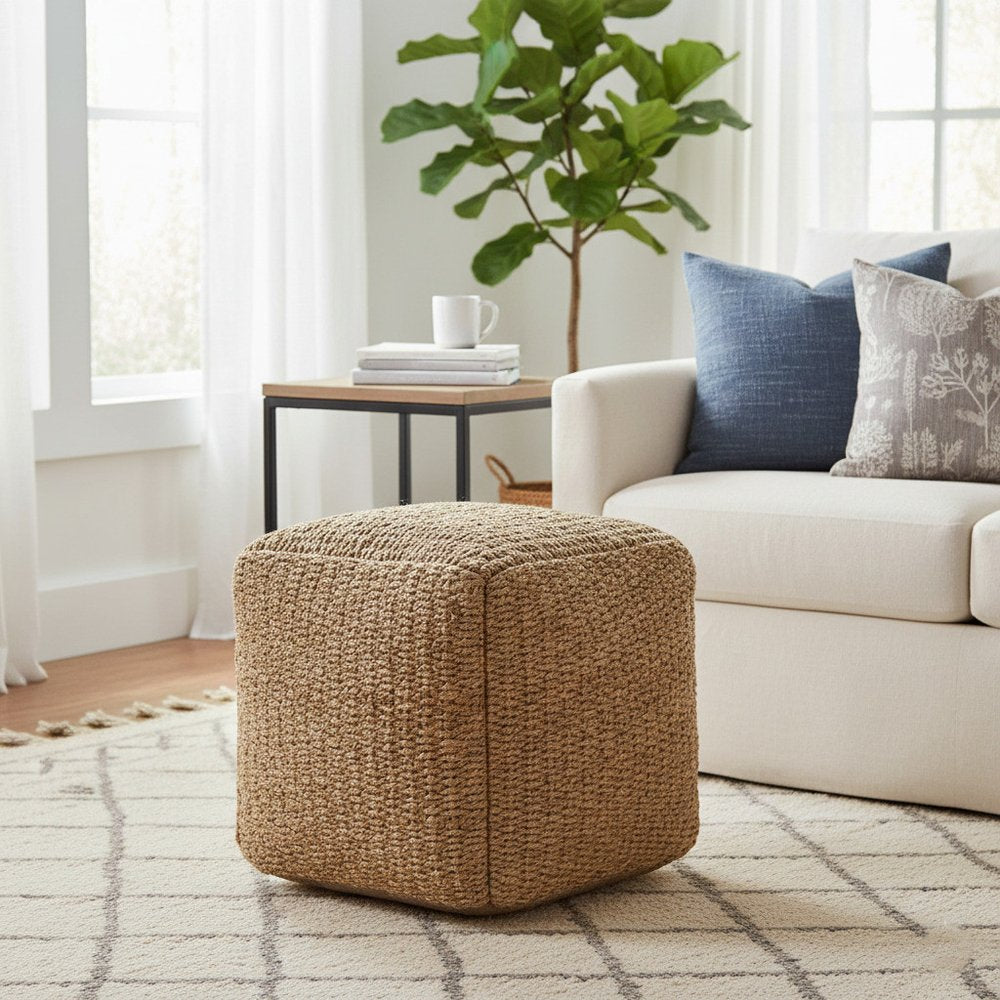 18" Natural Jute Woven Blend Cube Pouf Ottoman HomeRoots