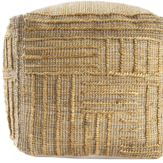 18" Natural Jute Blend Cube Striped Pouf Ottoman HomeRoots