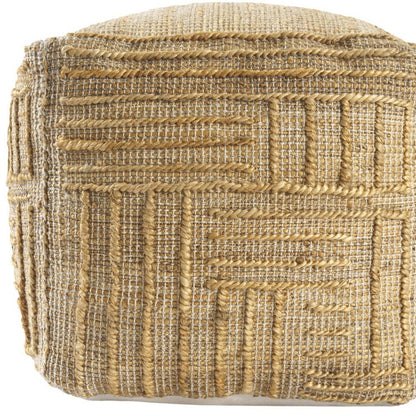 18" Natural Jute Blend Cube Striped Pouf Ottoman HomeRoots