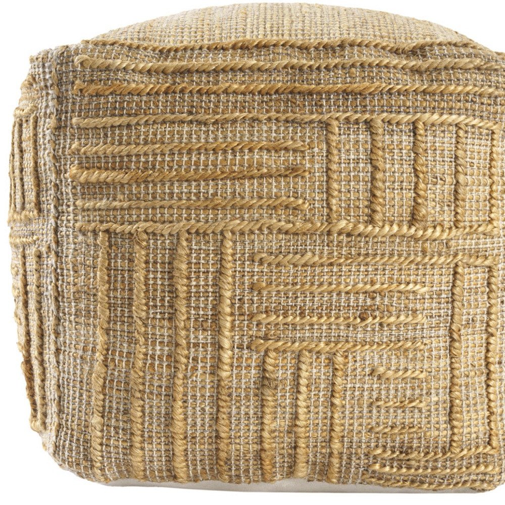 18" Natural Jute Blend Cube Striped Pouf Ottoman HomeRoots
