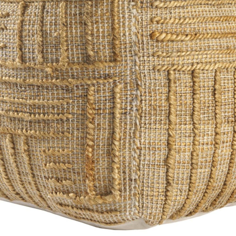 18" Natural Jute Blend Cube Striped Pouf Ottoman HomeRoots