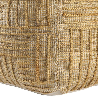 18" Natural Jute Blend Cube Striped Pouf Ottoman HomeRoots