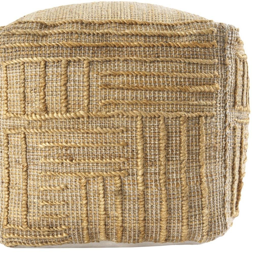 18" Natural Jute Blend Cube Striped Pouf Ottoman HomeRoots