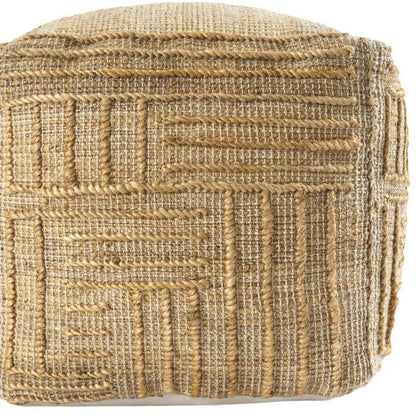 18" Natural Jute Blend Cube Striped Pouf Ottoman HomeRoots