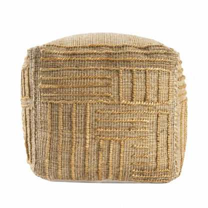 18" Natural Jute Blend Cube Striped Pouf Ottoman