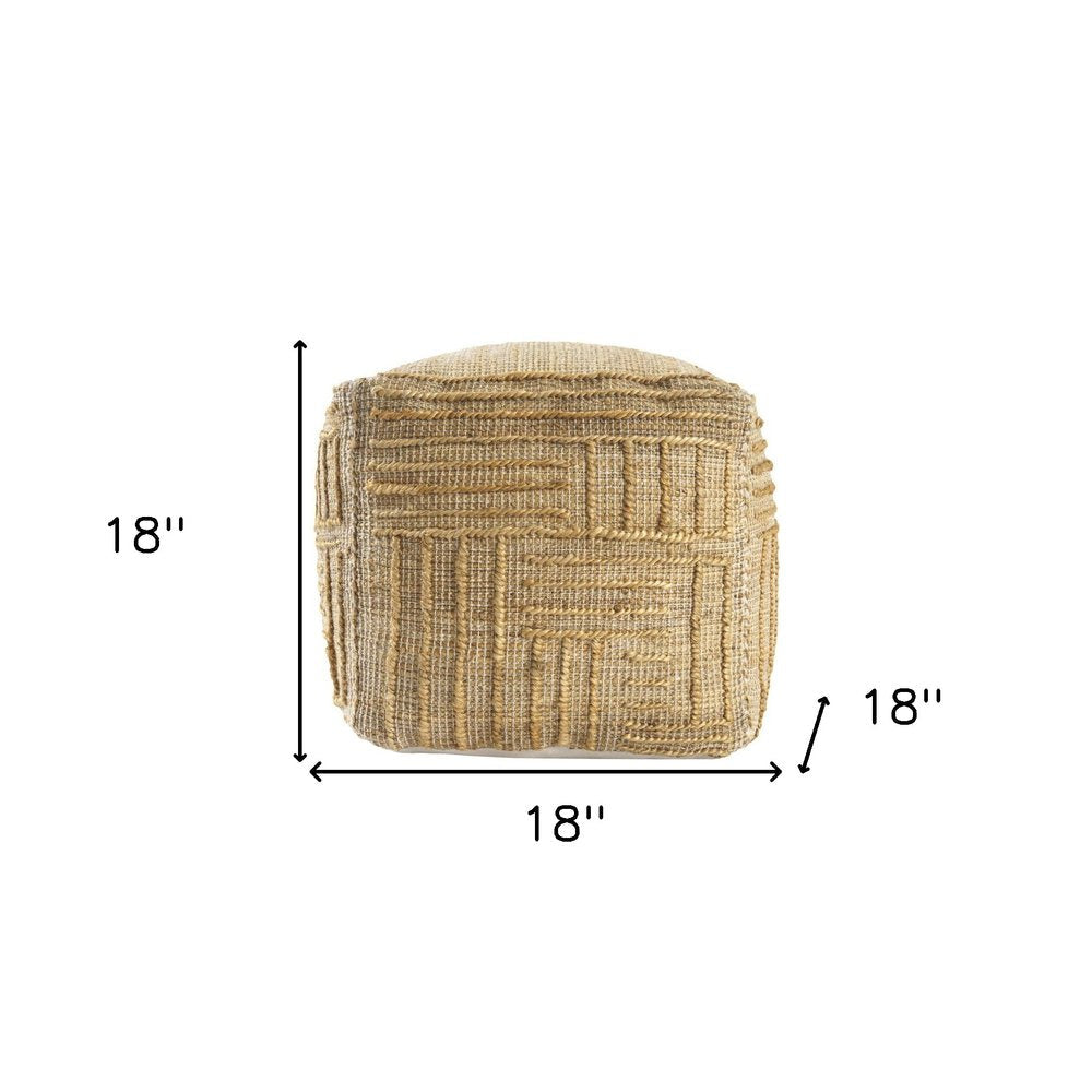 18" Natural Jute Blend Cube Striped Pouf Ottoman HomeRoots