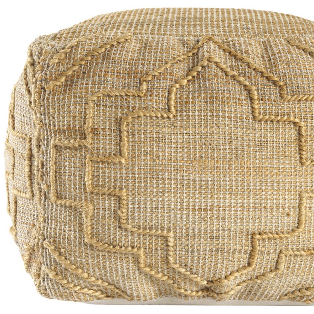 18" Natural Jute Blend Quatrefoil Cube Pouf Ottoman HomeRoots