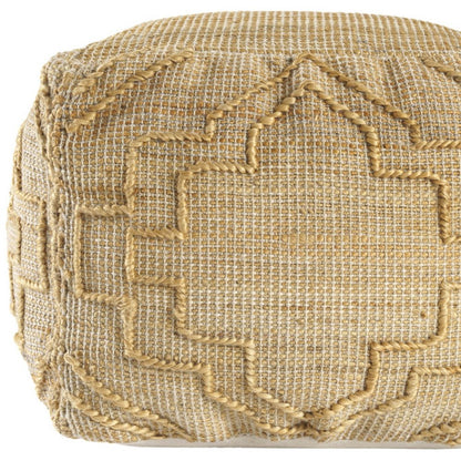 18" Natural Jute Blend Quatrefoil Cube Pouf Ottoman HomeRoots
