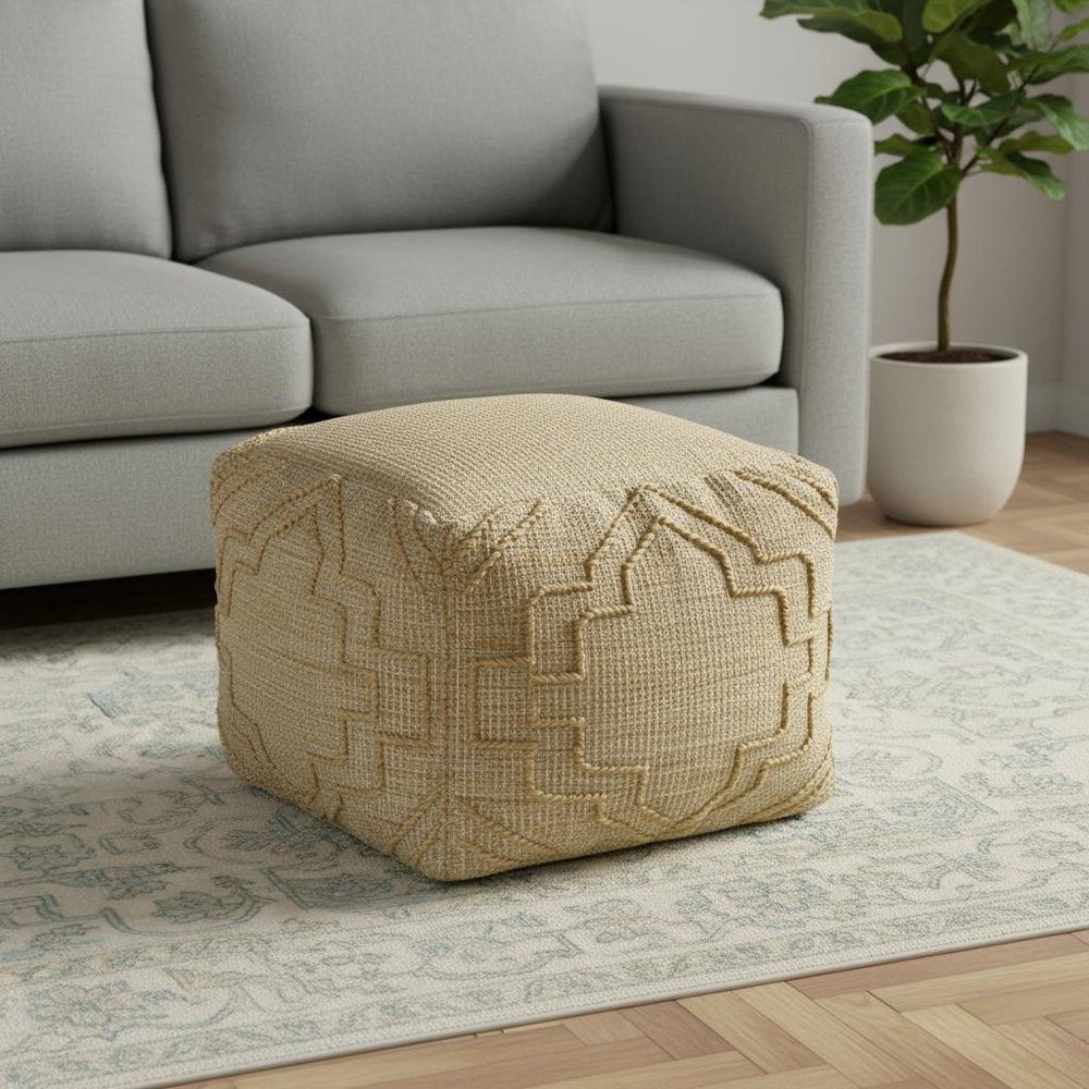 18" Natural Jute Blend Quatrefoil Cube Pouf Ottoman HomeRoots