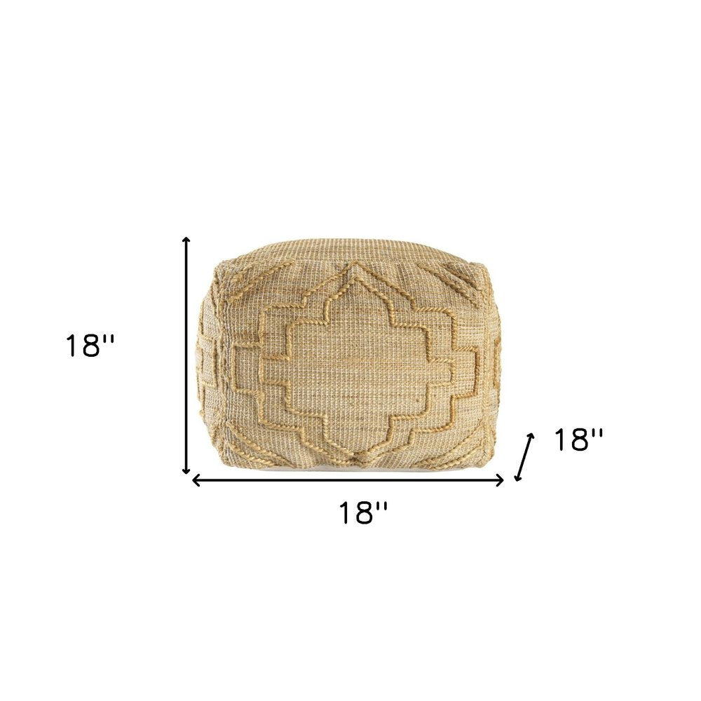 18" Natural Jute Blend Quatrefoil Cube Pouf Ottoman HomeRoots