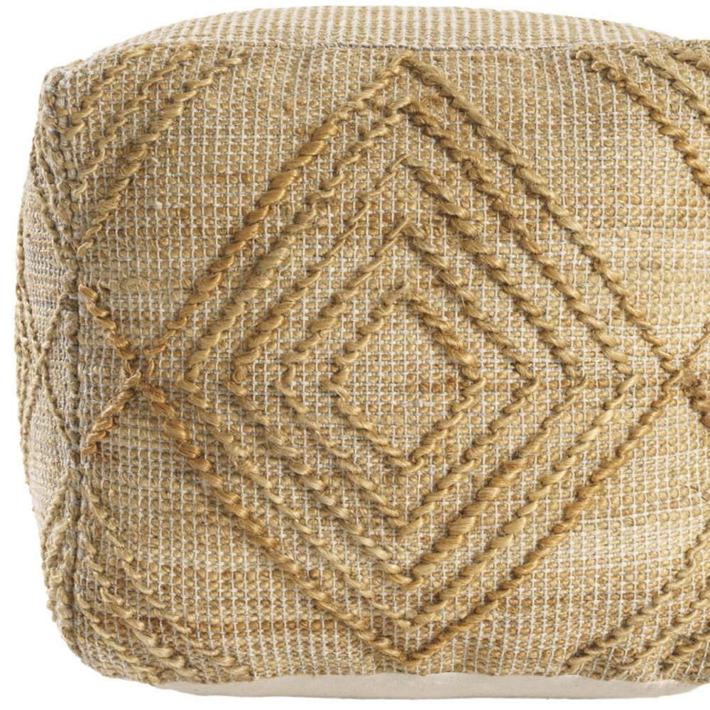 18" Natural Jute Blend Geometric Cube Pouf Ottoman HomeRoots