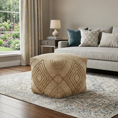 18" Natural Jute Blend Geometric Cube Pouf Ottoman HomeRoots