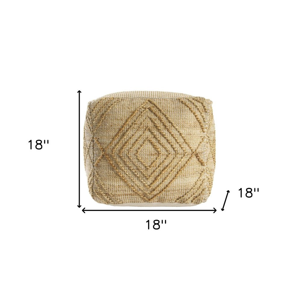 18" Natural Jute Blend Geometric Cube Pouf Ottoman HomeRoots