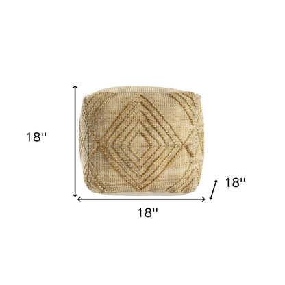 18" Natural Jute Blend Geometric Cube Pouf Ottoman HomeRoots