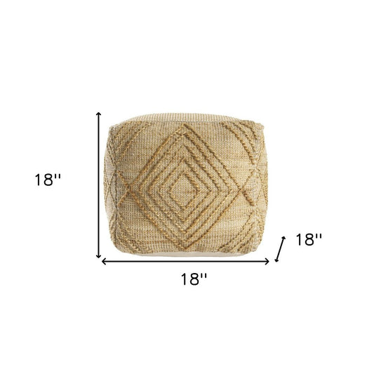 18" Natural Jute Blend Geometric Cube Pouf Ottoman HomeRoots