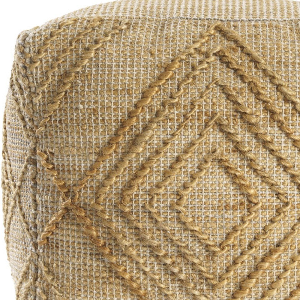 18" Natural Jute Blend Geometric Cube Pouf Ottoman HomeRoots