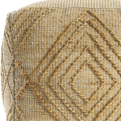 18" Natural Jute Blend Geometric Cube Pouf Ottoman HomeRoots
