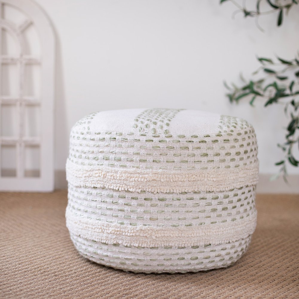 18" Blue Cotton Blend Ottoman HomeRoots